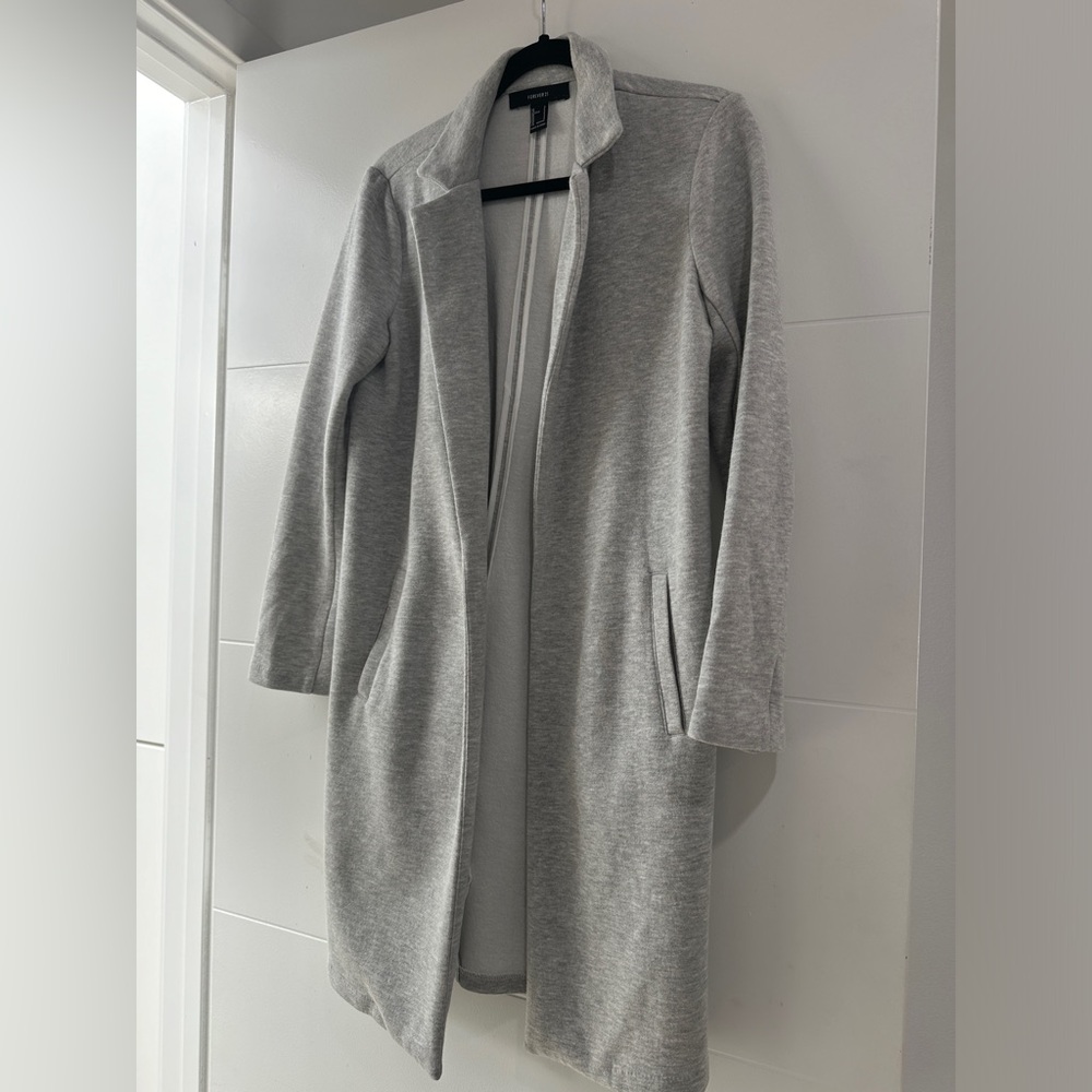 Forever 21 Gray Longline Open Front Duster Coat Minimalist | Size S - Picture 11 of 14